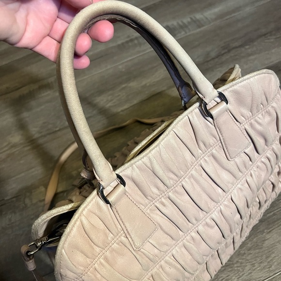 Prada Cream/ Beige/ Pink Leather Handbag - Picture 6 of 16